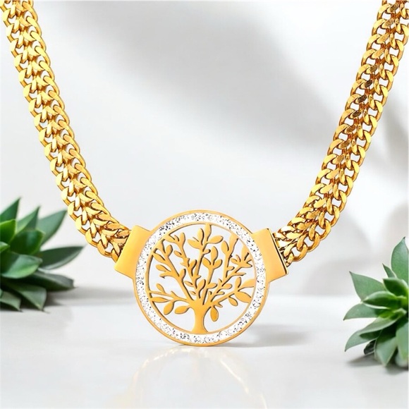 Elegant Gold Willow Tree Pendant Necklace - Picture 1 of 1